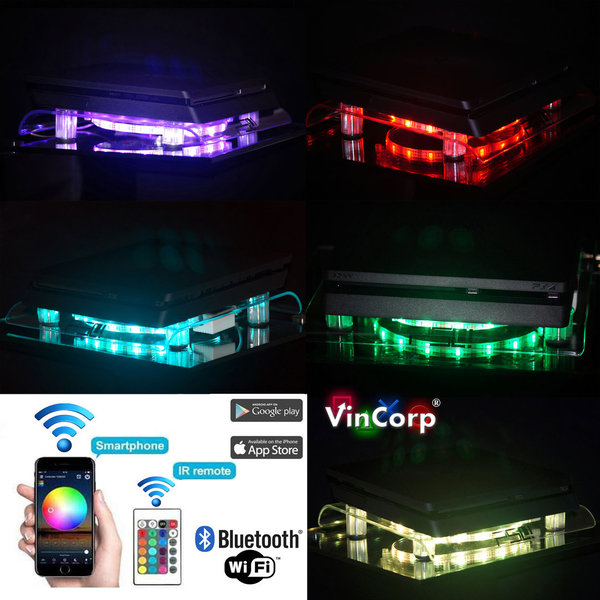 WiFi Multicolor Playstation 4 PS4 SLIM RGB LED Design Kühler Lüfter Ständer Stand
